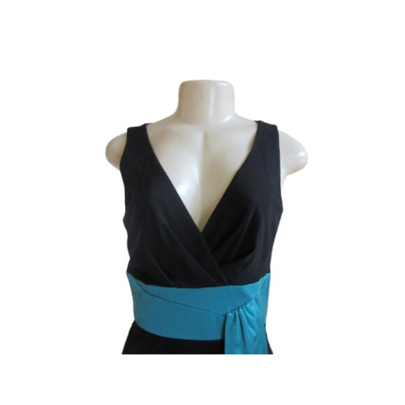 Kay Unger Black & Teal Polyester Rayon Silk Formal Evening Dress Size 8 - Picture 3 of 7